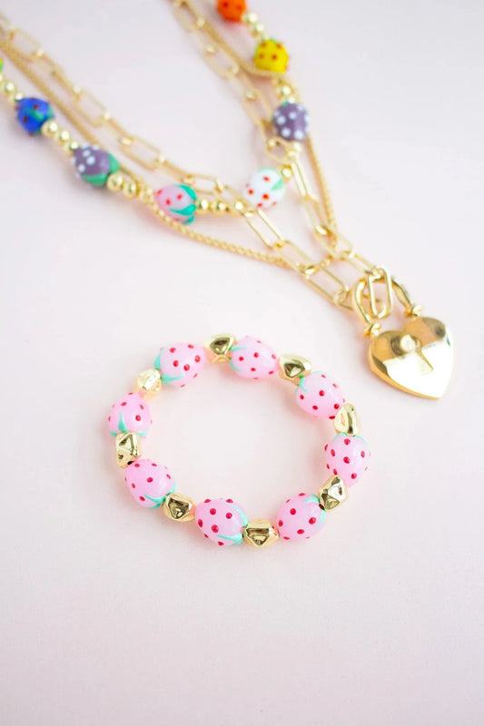 Handmade jewelry set with colorful beaded bracelet and gold heart pendant by Jabatzelet