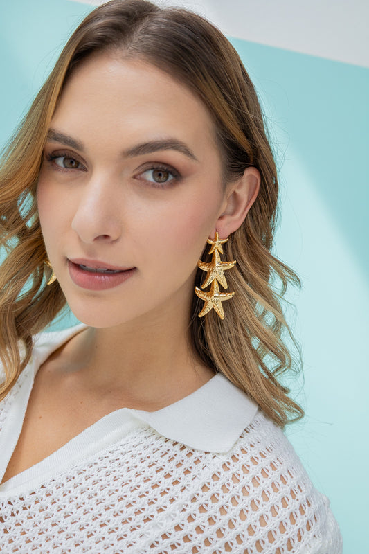 GOLD TRIPLE STAR EARRINGS