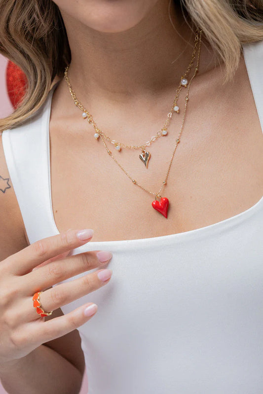 GOLDEN RED HEART NECKLACE