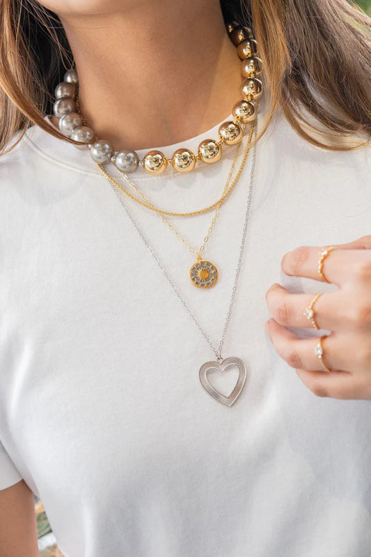 SILVER GOLD PEARLS NECKLACE