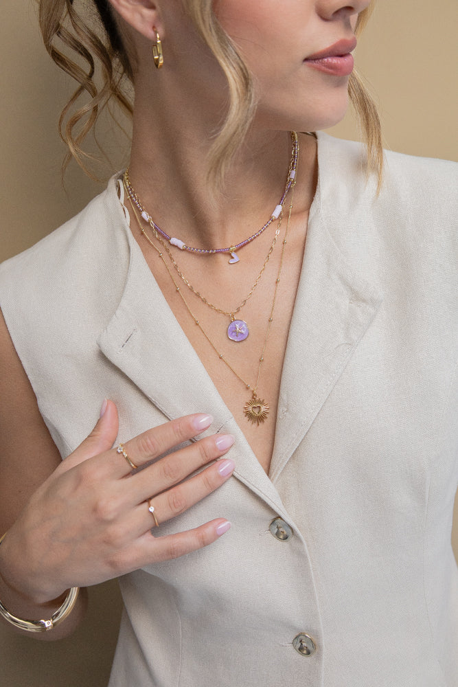 GOLD AND PURPLE BEADED NECKLACE