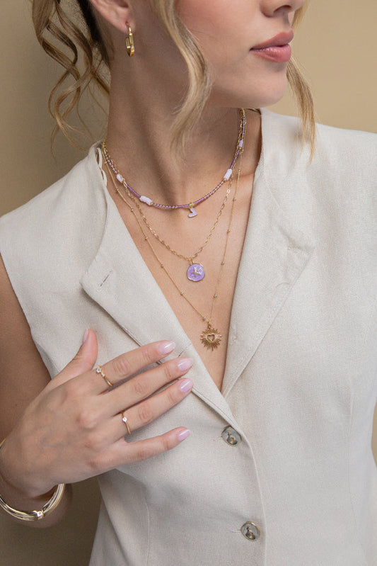 GOLD AND PURPLE BEADED NECKLACE