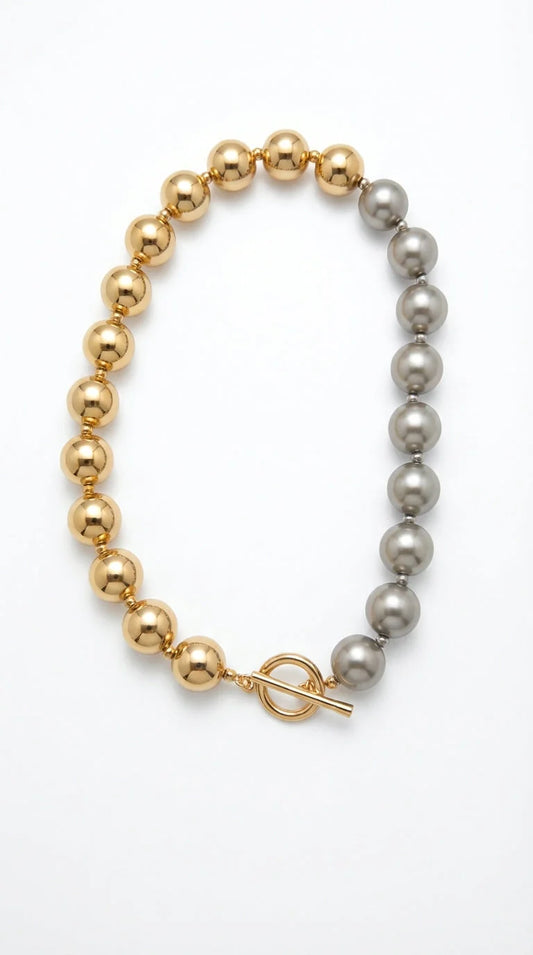 SILVER GOLD PEARLS NECKLACE
